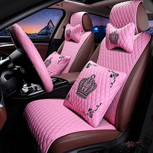 SEE LISTING Leather Universal Car Seat Cover for Women/Girl Pk/Blk SEE LISTING - Picture 3 of 11